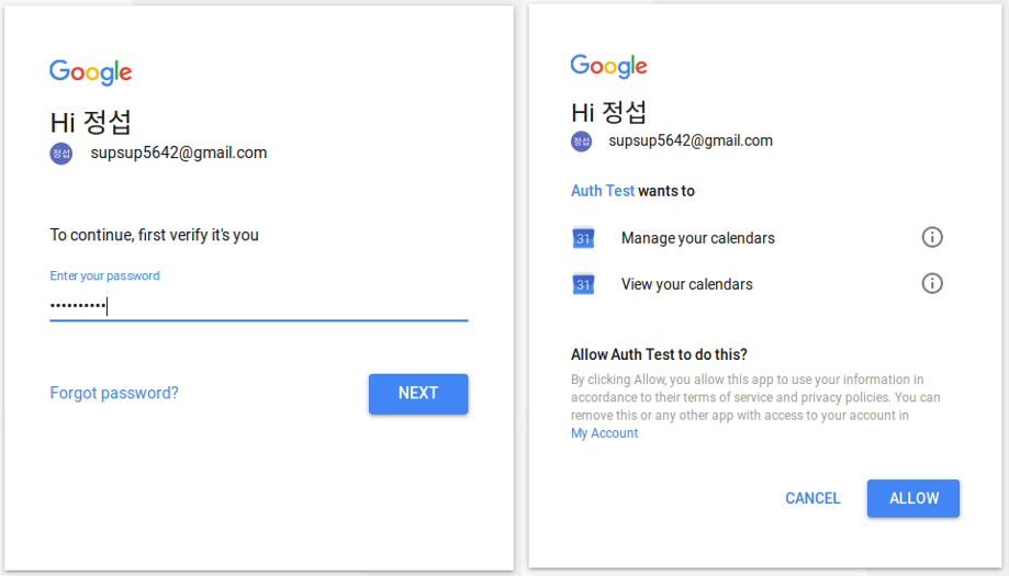 [그림 4] Google OAuth 2.0 Authorization UI