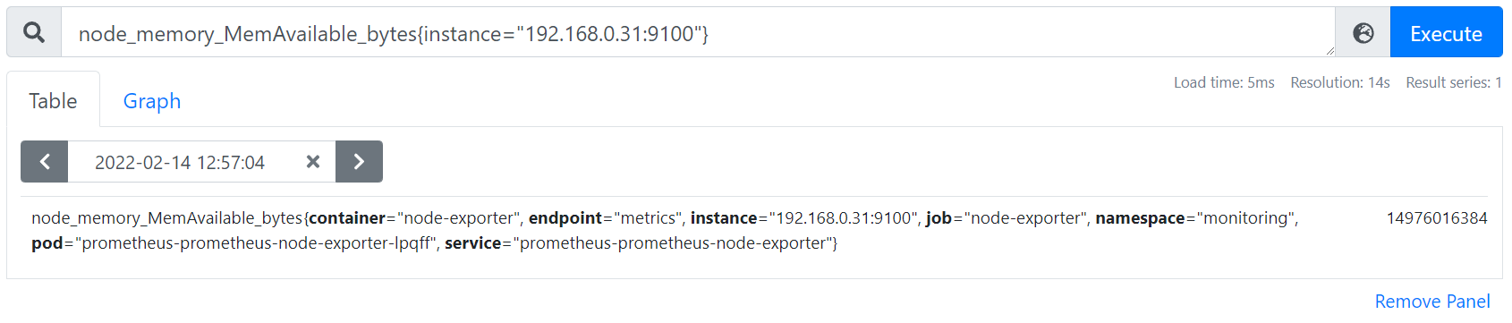 [그림 6] Instant Vector, node_memory_MemAvailable_bytes Selector