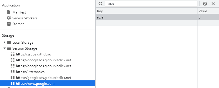 [그림 2] Chrome Session Storage
