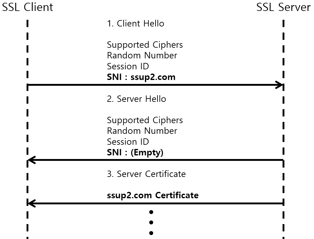 [Figure 1] SNI를 이용한 TLS의 Handshake 과정